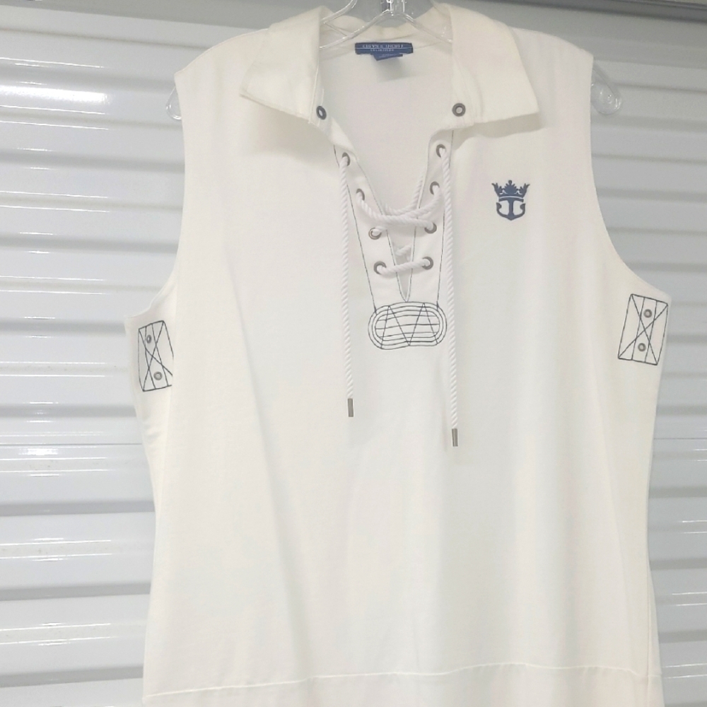 Sailor Dress Cotton Coastal Cool Lace Up Collar Summer White Blue Resortwear